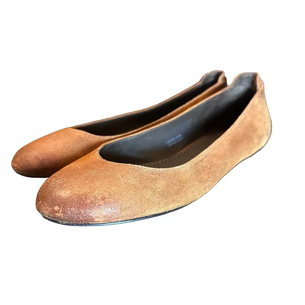Vera Wang Rust Brown Leather Ballet Flats Back Zip Women’s Size 7